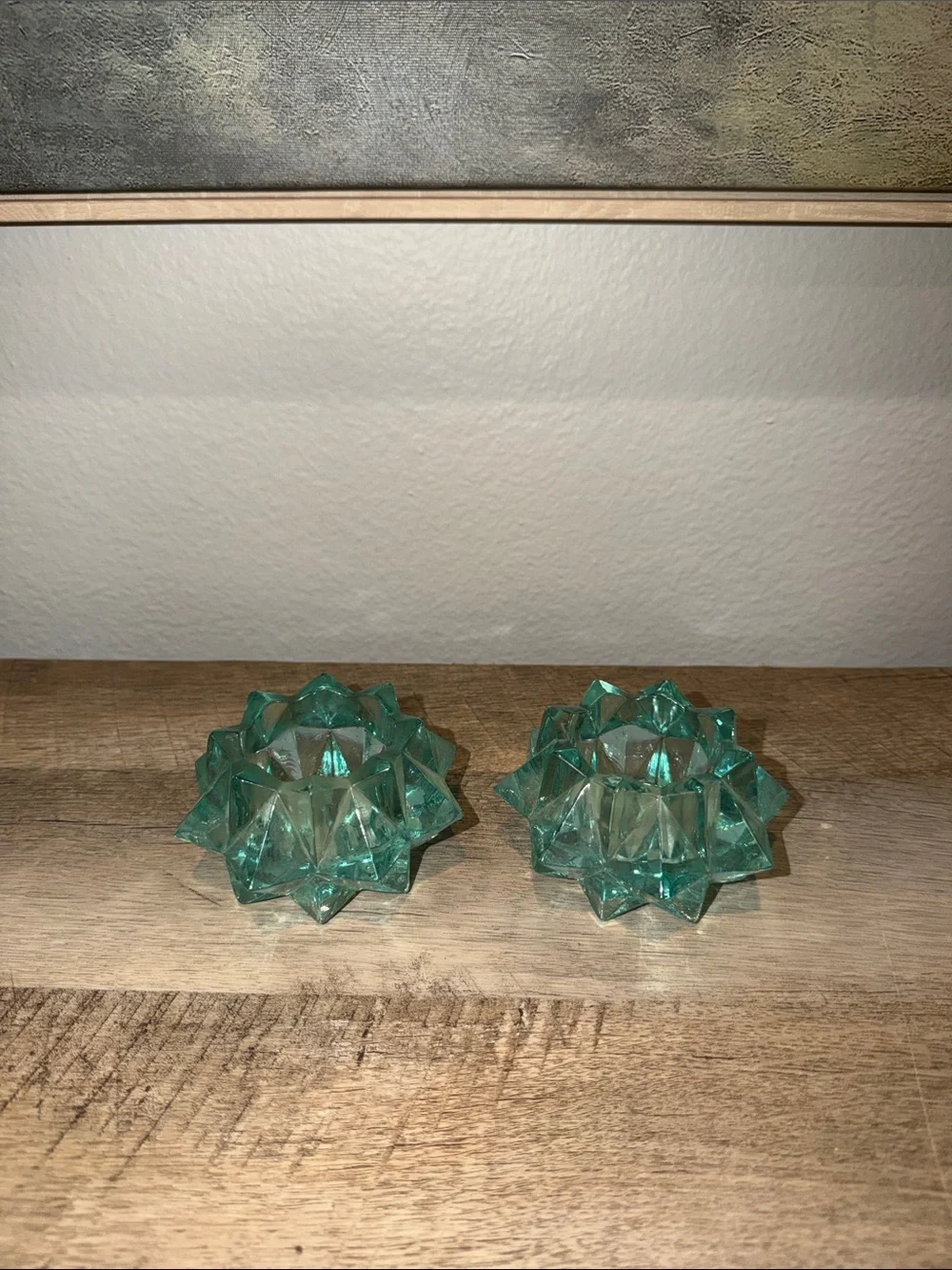 Glass Lotus Teal Votive Candle Holders - Set of 2